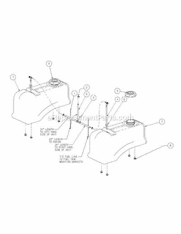 Fuel Tank Assembly (2008 & Before) Diagram and Parts List for M60-KH 53AH8CT6050-30HP-OHV Cub Cadet Lawn Tractor